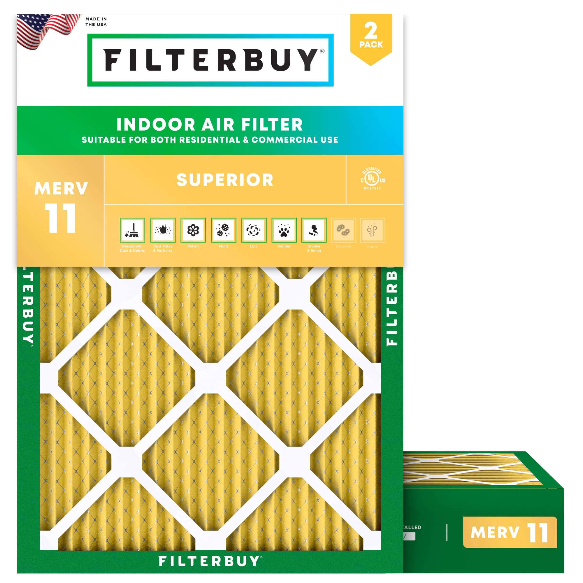 Filterbuy 20x25x4 Air Filter MERV 11 Allergen Defense (2-Pack), Pleated HVAC AC Furnace Air Filters Replacement (Actual Size: 19.50 x 24.50 x 3.63 Inches)