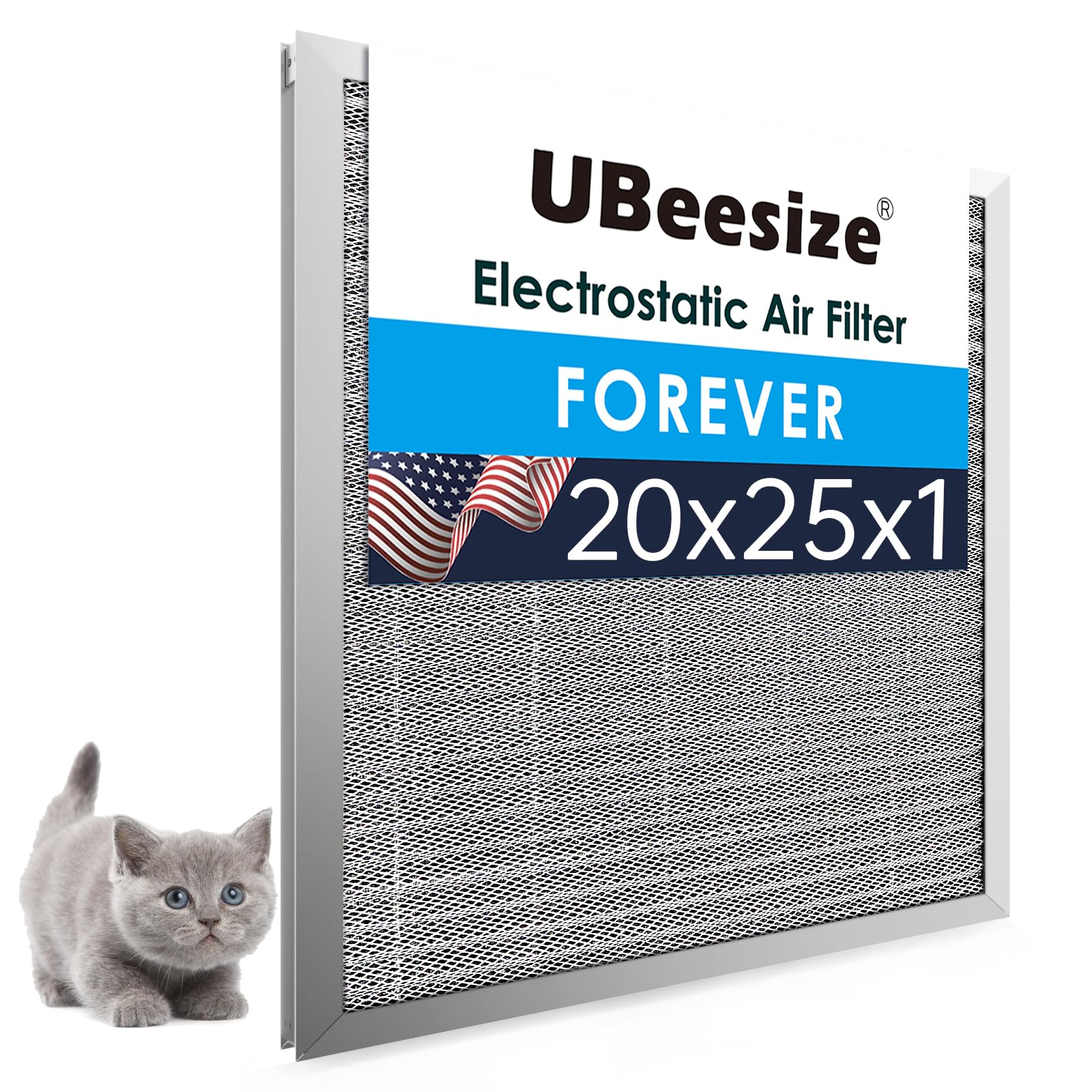 UBeesize 20x25x1 Reusable Electrostatic Air Filter HVAC AC Furnace Filter,MERV 8,Washable, Lasts a Lifetime,Permanent Air Filter,Breathe Fresher,Home And Office(Actual Size:19.75x24.65x0.86 Inch)