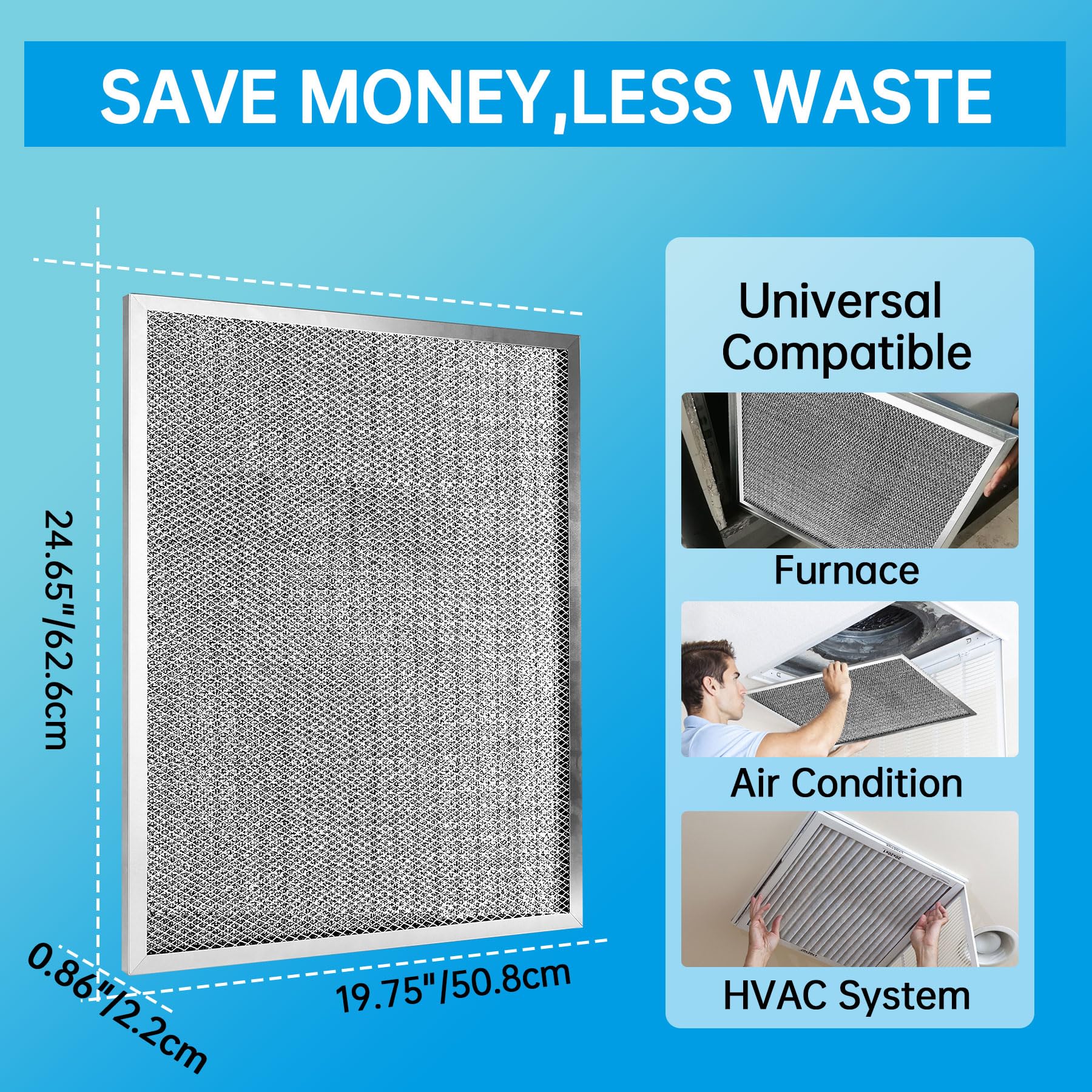 UBeesize 20x25x1 Reusable Electrostatic Air Filter HVAC AC Furnace Filter,MERV 8,Washable, Lasts a Lifetime,Permanent Air Filter,Breathe Fresher,Home And Office(Actual Size:19.75x24.65x0.86 Inch)