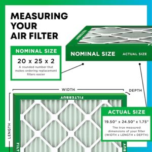 Filterbuy 20x25x2 Air Filter MERV 8 Dust Defense (6-Pack), Pleated HVAC AC Furnace Air Filters Replacement (Actual Size: 19.50 x 24.50 x 1.75 Inches)