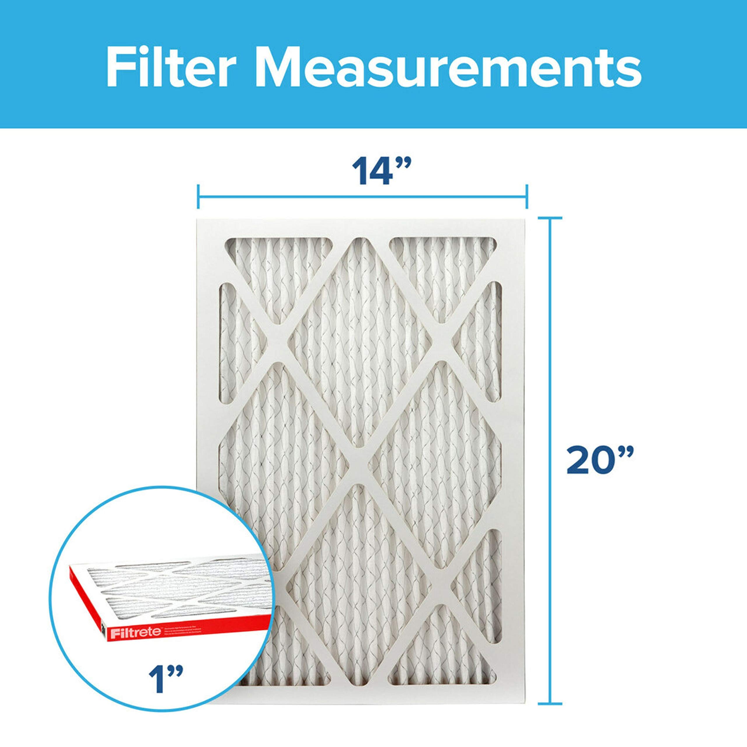 Filtrete 14x20x1 AC Furnace Air Filter, MERV 11, MPR 1000, Micro Allergen Defense, 3-Month Pleated 1-Inch Electrostatic Air Cleaning Filter, 2 Pack (Actual Size 13.781 x 19.781 x 0.84 in)