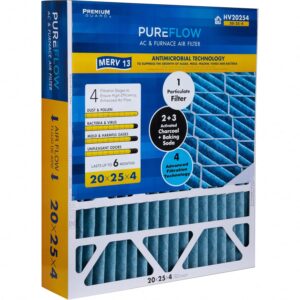 pureflow, home furnace air filter 20x25x4, with 4 layers of advanced filtration technology, merv-13 pack-of-1