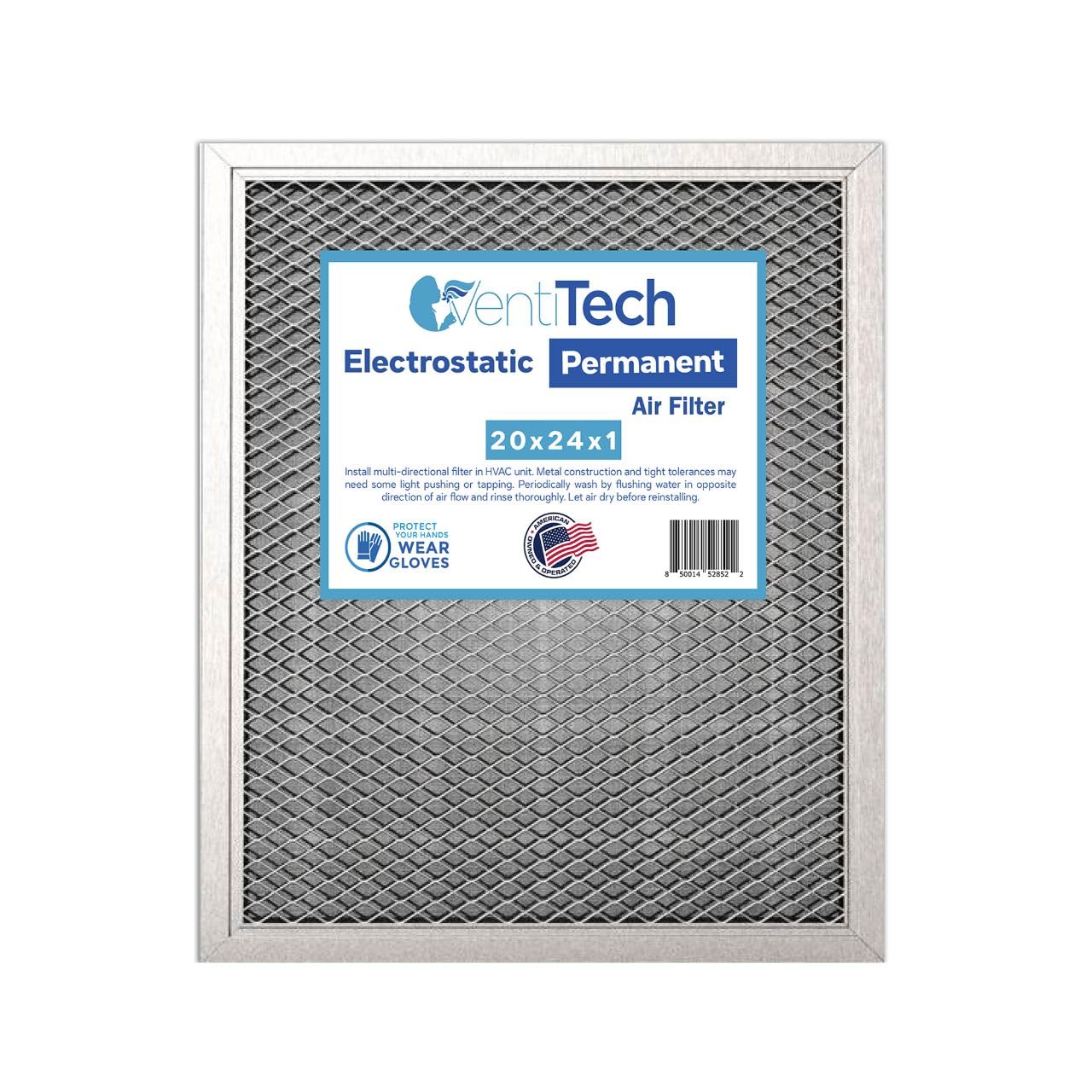 Venti Tech 20x24x1 Washable Electrostatic Air Filter. Reusable HVAC & Furnace Air Filter