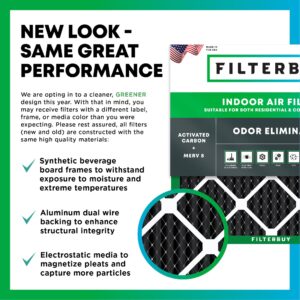 Filterbuy 20x25x1 Air Filter MERV 8 Odor Eliminator (12-Pack), Pleated HVAC AC Furnace Air Filters Replacement with Activated Carbon (Actual Size: 19.50 x 24.50 x 0.75 Inches)