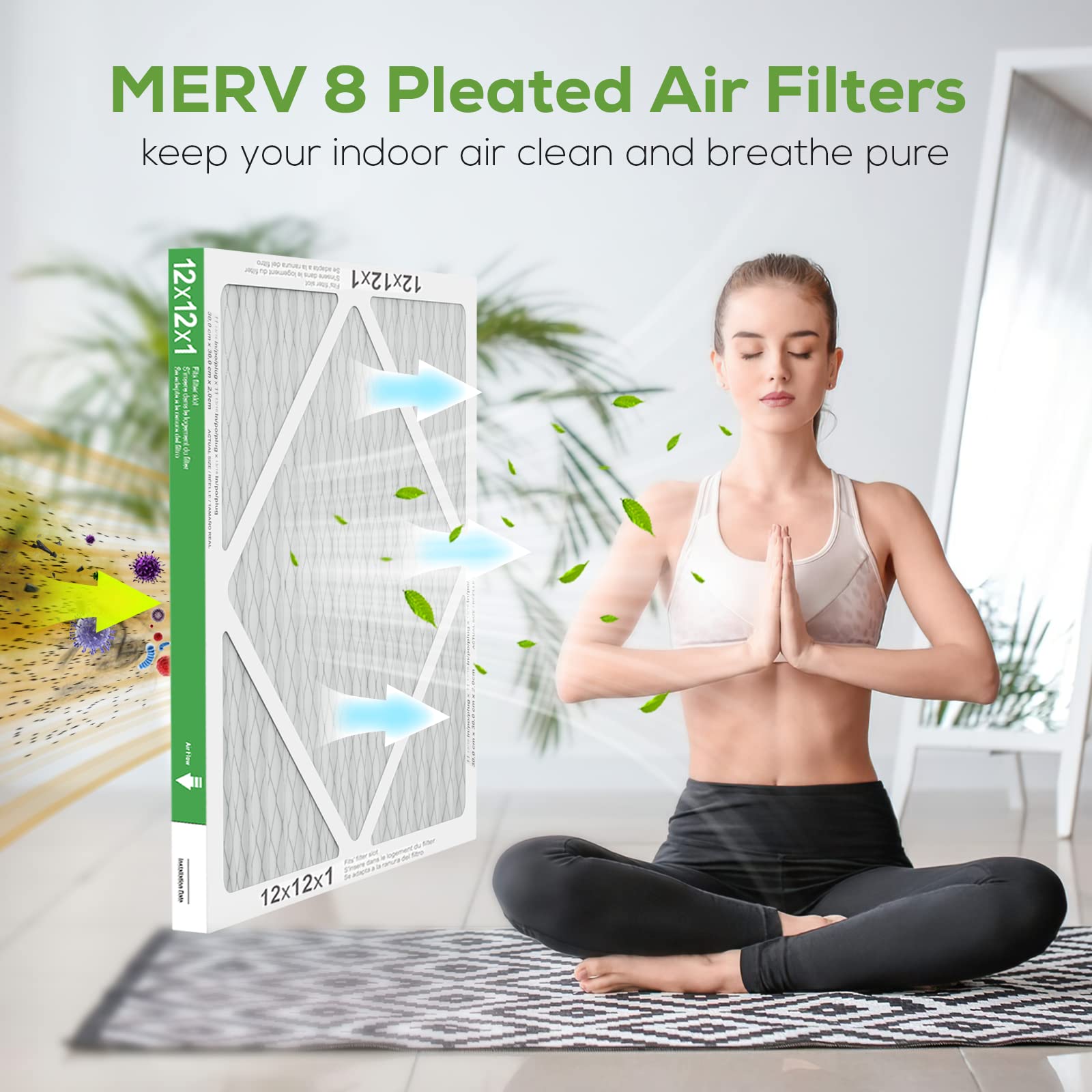 Air Filter 12x12x1, TRIGHTFILTERS MERV 8 Pleated HVAC AC Furnace Filters, 6-Pack Furnace Air Filter for Vent, Air Conditioner, Cleaner Machine, MPR 600