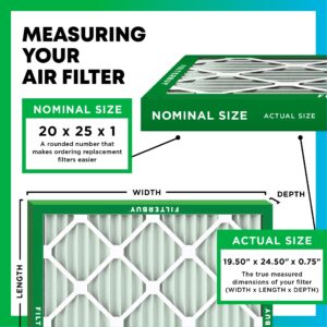 Filterbuy 20x25x1 Air Filter MERV 8 Odor Eliminator (6-Pack), Pleated HVAC AC Furnace Air Filters Replacement with Activated Carbon (Actual Size: 19.50 x 24.50 x 0.75 Inches)