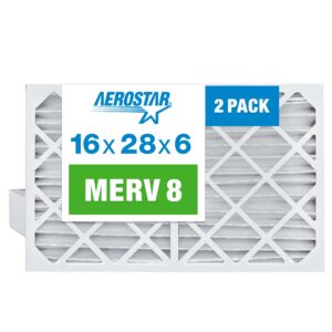 aerostar 16x28x6 merv 8 replacement pleated air filter for aprilaire space-gard 2400, 2 pack (actual size: 15 3/8” x 27” x 6”)