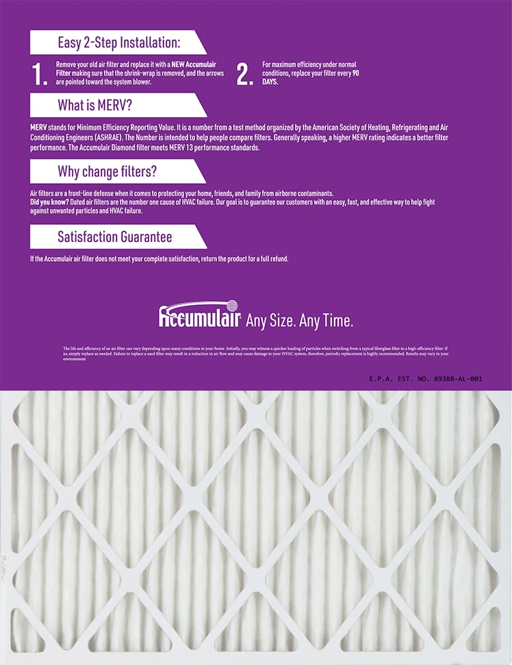 Accumulair Diamond 20x25x1 MERV 13 Air/Furnace Filters (6 pack)