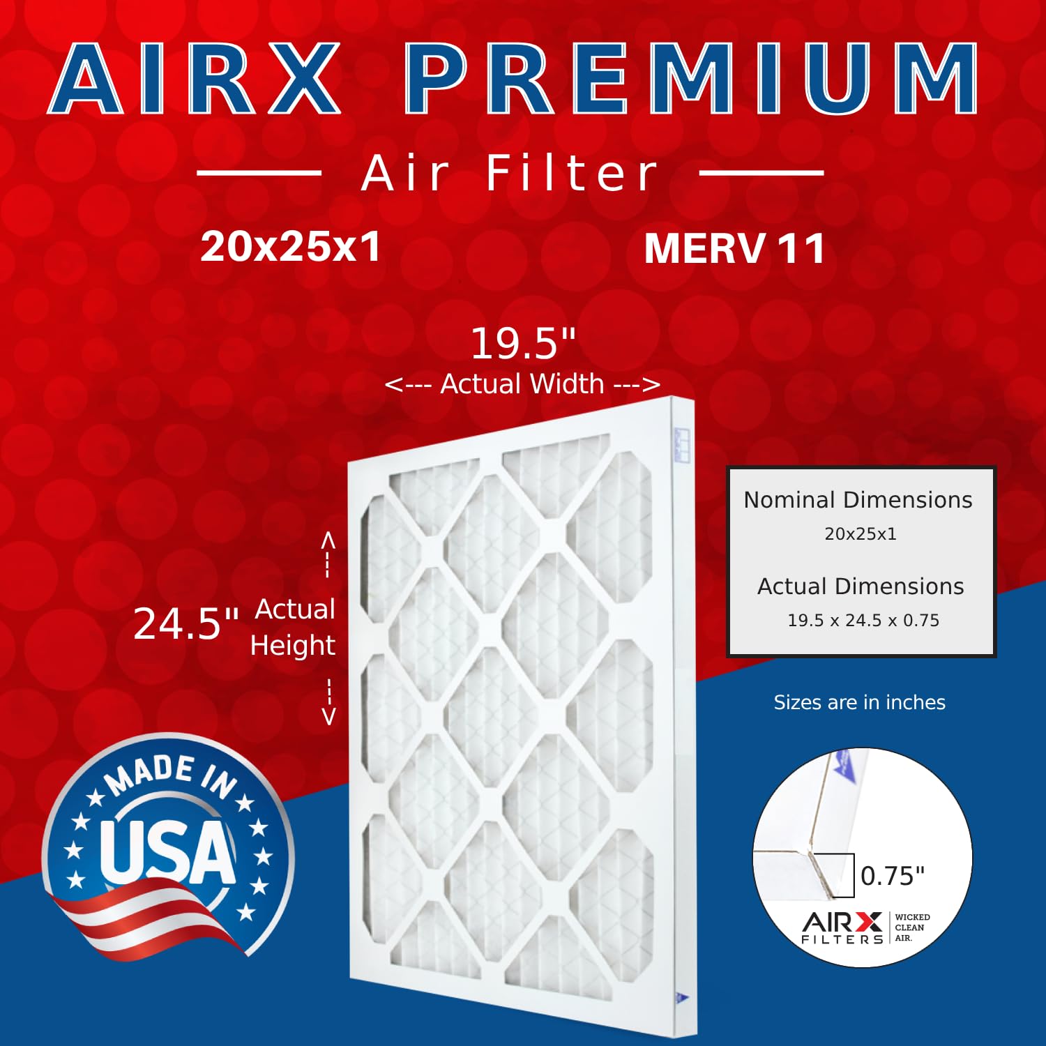 AIRX FILTERS WICKED CLEAN AIR. 20x25x1 Air Filter MERV 11 Electrostatic Pleated Air Conditioner Filter 4 Pack HVAC AC Furnace Filters