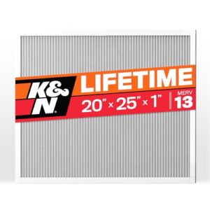 k&n 20x25x1 hvac furnace air filter, lasts a lifetime, washable, merv 13, the last hvac filter you will ever buy, breathe safely at home or in the office, hvc-13-12025