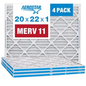 aerostar 20x22x1 merv 11 pleated air filter, ac furnace air filter, 4 pack (actual size: 19 3/4"x21 3/4"x3/4")