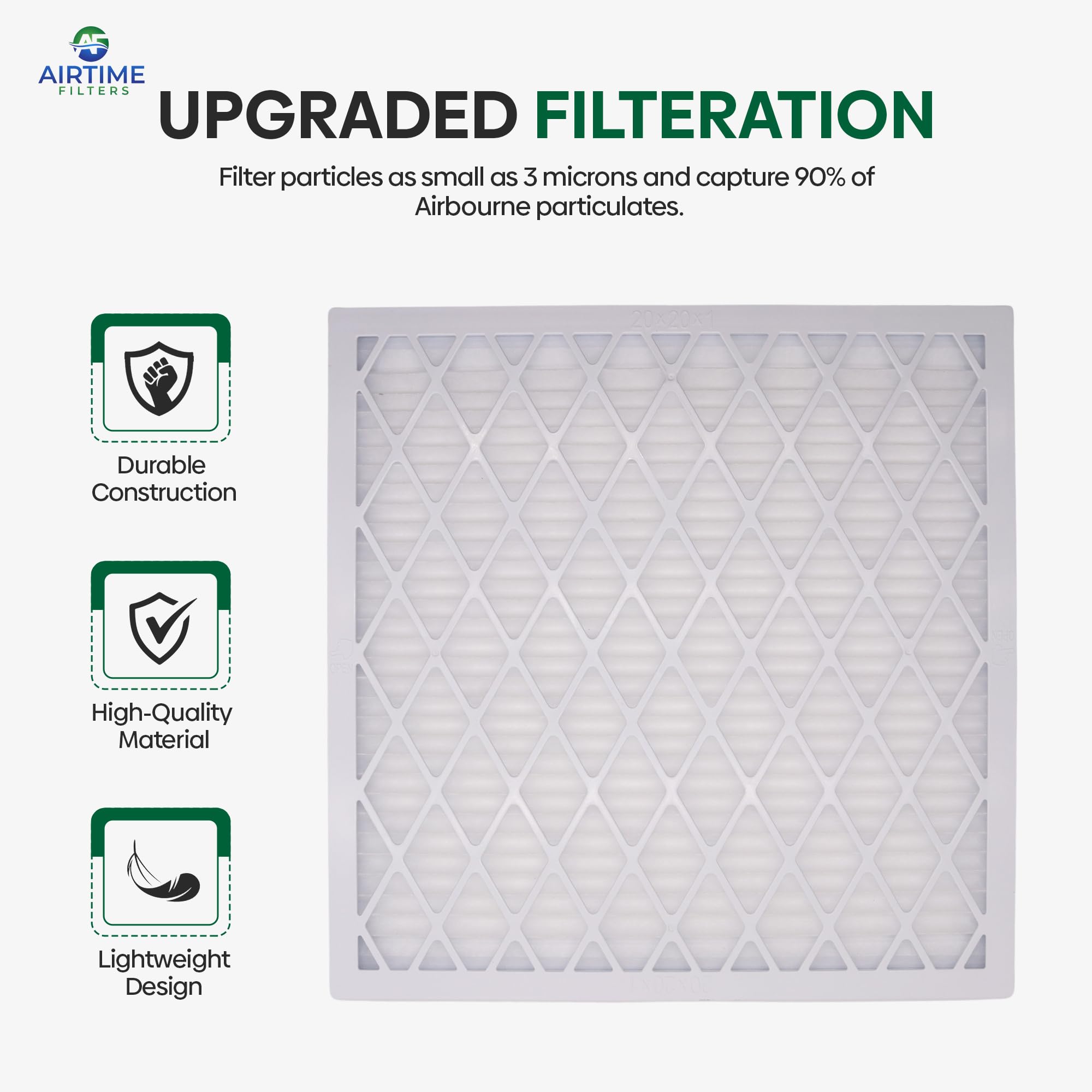 Airtime Filters Reusable 20x20x1 Merv 8 Air Filter, ABS Plastic housing with 6 Pleated Filters for Cost-Effective Indoor Air Filtration