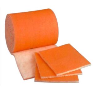 1 inch x 25 inch x 6 foot, hvac/air filter merv8 polyester media roll, orange/white with a heavy dry tackifier