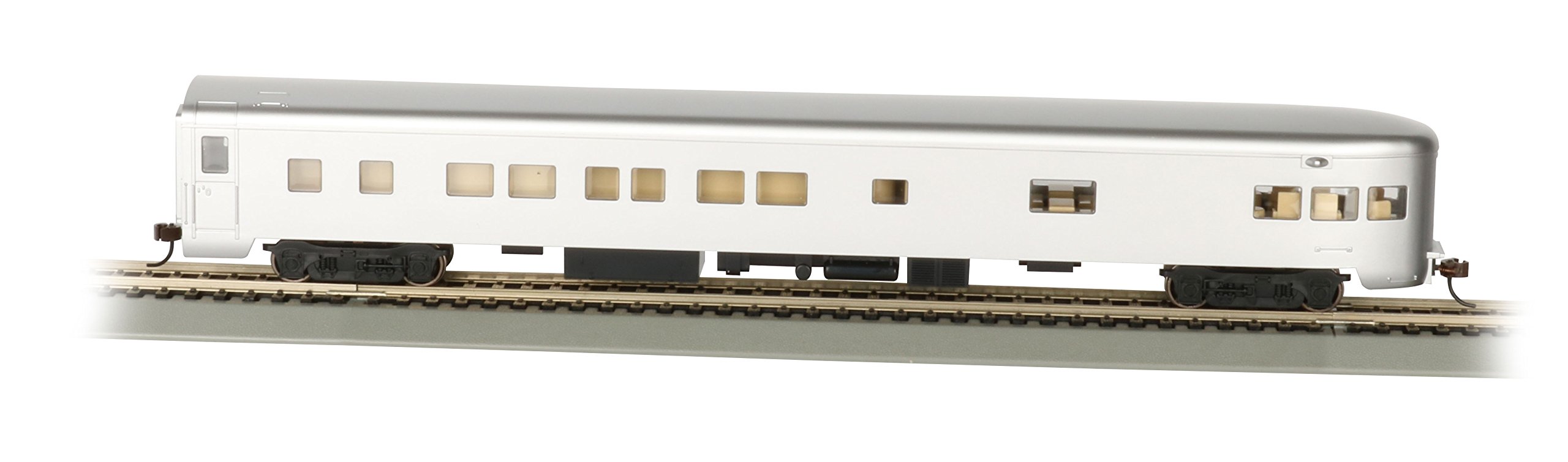 Bachmann Industries Painted Unlettered Aluminum Smooth-Side Observation Car with Lighted Interior (HO Scale), 85'