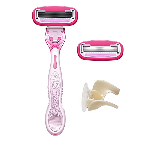 Amazon Basics 5 Blade FITS Razor for Women, Fits Amazon Basics and Venus Handles, Includes 1 FITS System Handle, 2 Cartridges & 1 Shower Hanger, Pink