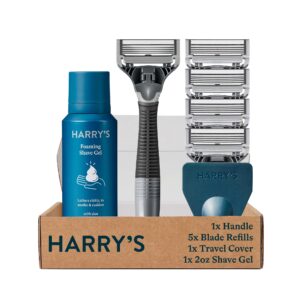 harry’s razors for men - 5 german-engineered 5-blade cartridges, travel cover, shave gel (charcoal)