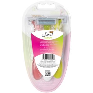 BIC Soleil Comfort, 4 Flexible Blades and Comfortable Grip, Disposable Razors for Women, Assorted Colors, 3-Count