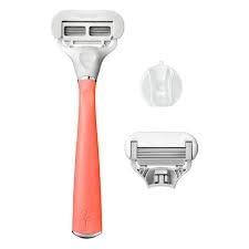 Flamingo 5-Blade German Razors for Women - 1 Razor Handle + 1 5 Blade Refills - Pomelo &.Silver