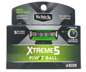 premium quality xtreme 5 pivotball men's razor refills, 4 count box