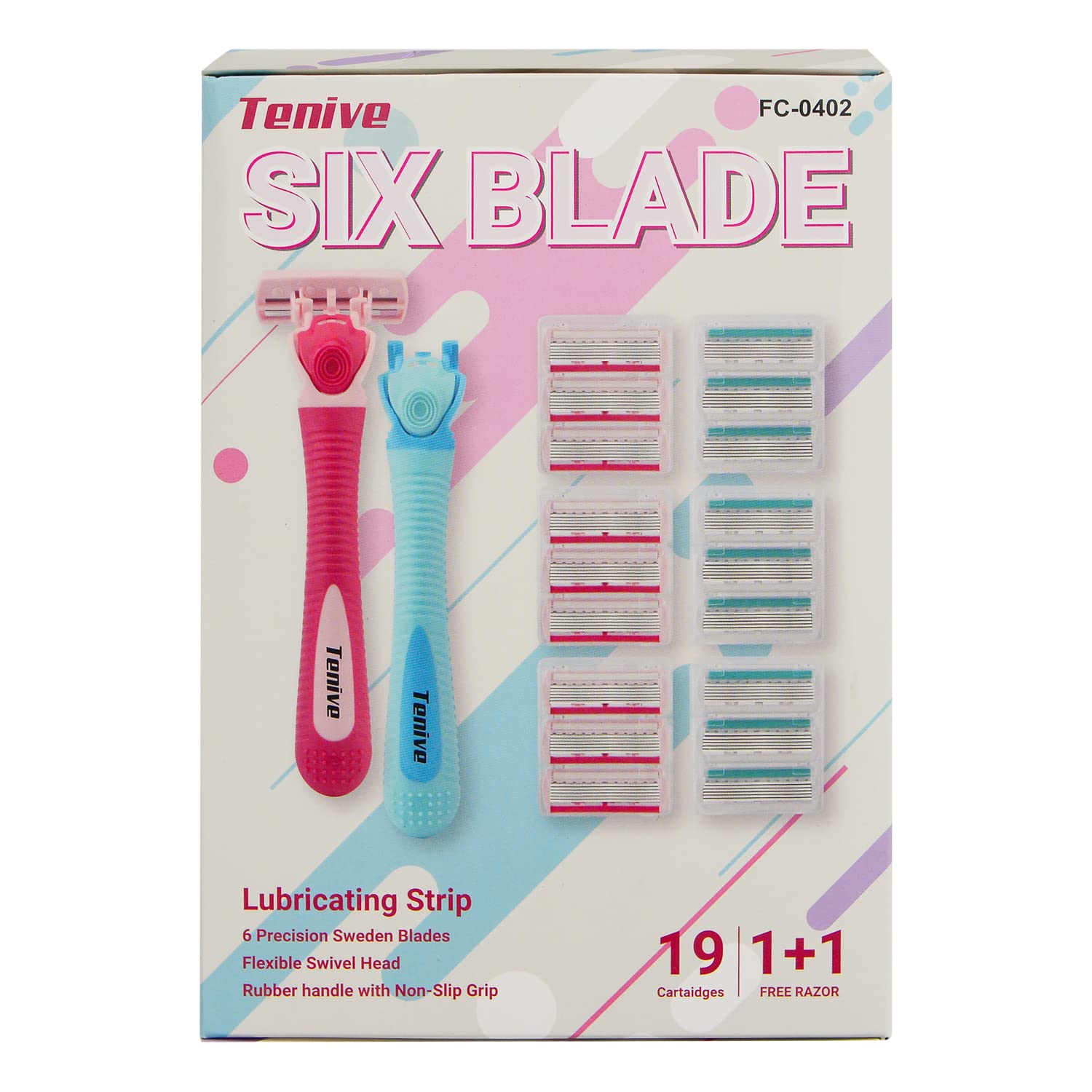 Tenive Razors for Women 6 Blades Trimmer Shaving Set Includes 2 Handles &19 Refills