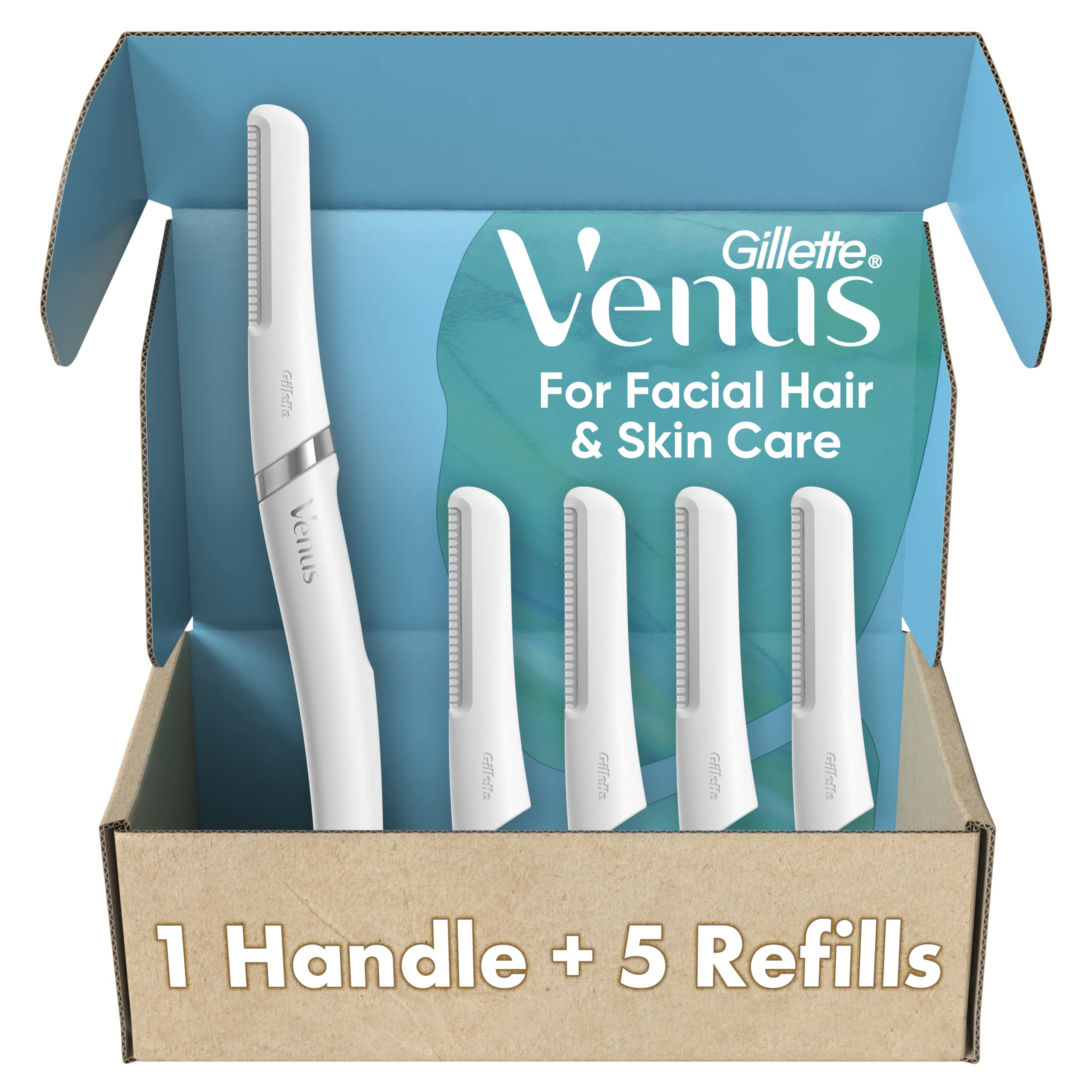 Gillette Venus Dermaplaning Tool Kit, 5 Blade Refills, Exfoliating Face Razors for Women, Eyebrow Razor, Face Razors for Women, Facial Razors, Dermaplane Razor for Women Face, Peach Fuzz Remover