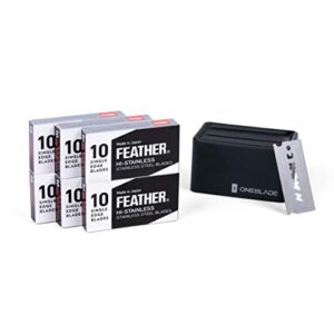 60 feather fhs-10 japanese steel razor blades - refill for oneblade core, hybrid, & genesis razors - single blade razor