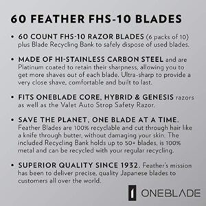 60 Feather FHS-10 Japanese Steel Razor Blades - Refill for OneBlade Core, Hybrid, & Genesis Razors - Single Blade Razor