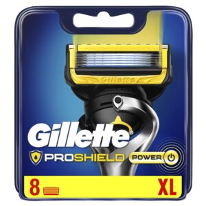 gillette proshield power men’s razor blades with precision trimmer, pack of 8 refill blades