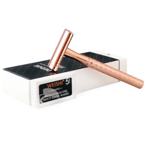 dedge double edge eco safety razor multi-rhombus cutting handel single blade razor for women, reusable razor, with 5 premium razor blades(rose gold)