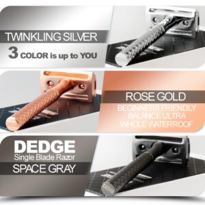 DEDGE Double Edge Eco Safety Razor Multi-Rhombus Cutting Handel Single Blade Razor for Women, Reusable Razor, with 5 Premium Razor Blades(Rose Gold)