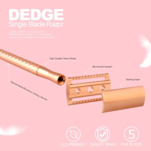 DEDGE Double Edge Eco Safety Razor Multi-Rhombus Cutting Handel Single Blade Razor for Women, Reusable Razor, with 5 Premium Razor Blades(Rose Gold)