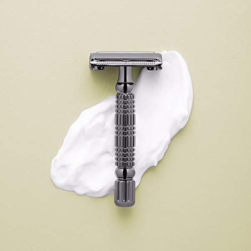 ROCKWELL RAZORS R1 Double Edge Safety Razor in Gunmetal, Butterfly Open with 5 Blades