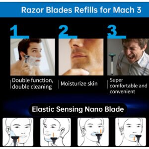 Razor Blades Refills, Razor Blades, Manual Blades Refills, Mens Razor Blade Refills with Dual Lubrication, Stainless Steel Blades for Sensitive Skin