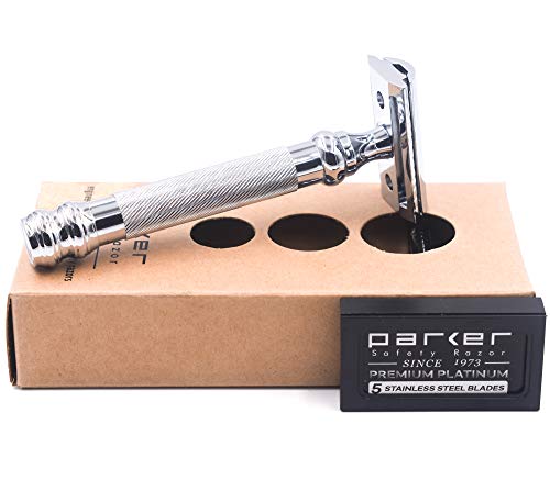 Parker, 98R Ultra Heavy Weight Long Handle Double Edge Safety Razor & 5 Blade Refills