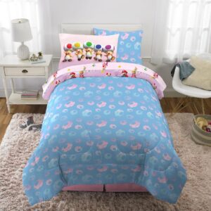 Franco Super Mario Girl Princess Peach Girl Gamer Kids Bedding Super Soft Comforter and Sheet Set with Sham, 5 Piece Twin Size, (Official Licensed Product)