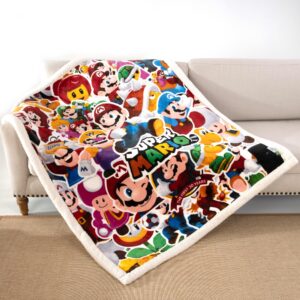 Kids Sherpa Flannel Throw Blanket 50" x 60 inches, Super Soft Cozy Plush Blanket for Indoor and Outdoor Use (Mario Bros, Throw(50'' × 60''))