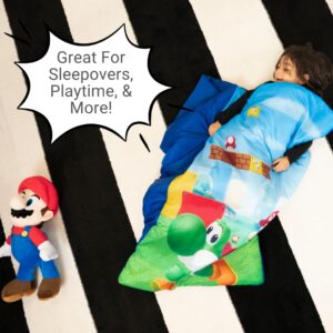 Super Mario Kids Soft Lightweight 2 Piece Sleeping/Slumber Bag and Sling Bag Set, 46"(L) X 26"(W), (Official Licensed Nintendo Product) by Franco