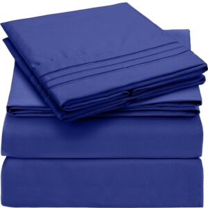 mellanni queen sheets set - 4 pc iconic collection bedding sheets & pillowcases - hotel luxury, extra soft, cooling bed sheets - deep pocket up to 16 inch (queen, royal blue)