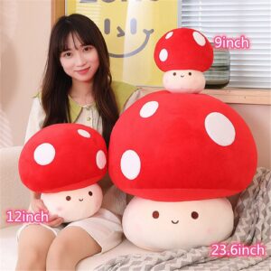 XSHYE Cute Mushroom Plush Kawaii Doll Mushroom Plushie Stuffed Animal Pillow Home Decor Kids Gifts (Red, 9 inch)