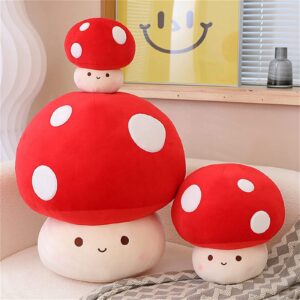 XSHYE Cute Mushroom Plush Kawaii Doll Mushroom Plushie Stuffed Animal Pillow Home Decor Kids Gifts (Red, 9 inch)