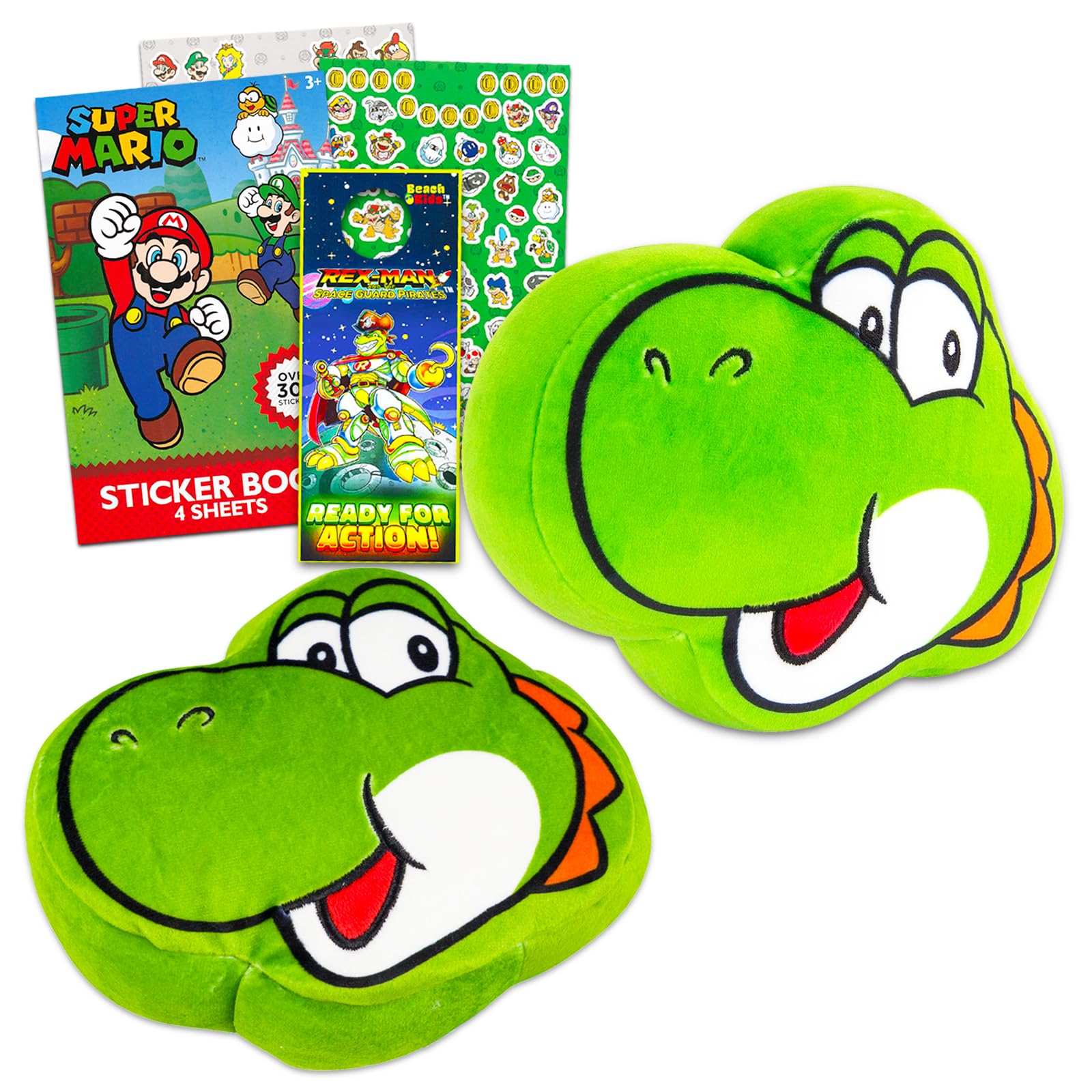 Yoshi Pillow Set for Kids - 4 Pc Mario Room Decor Bundle with 2 6" Yoshi Plush Pillows Plus Mario Stickers and More | Yoshi Room Decorations