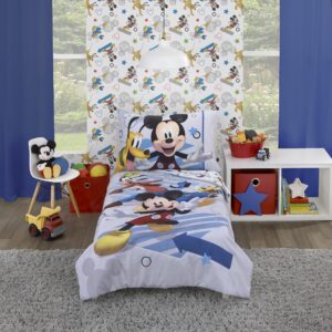 disney mickey mouse clubhouse buddies multi colored goofy, pluto, and donald duck 4 piece toddler bed set - comforter, fitted bottom sheet, flat top sheet, and reversible pillowcase