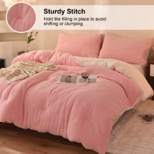 LLanCL 3D Jacquard Design Comforter Set, Ultra-Soft Warm Queen Size Sherpa Fur Plush 3-Pieces Sets Luxury Cozy Bedding with 2 Pillowcases (90"x90", Pink)