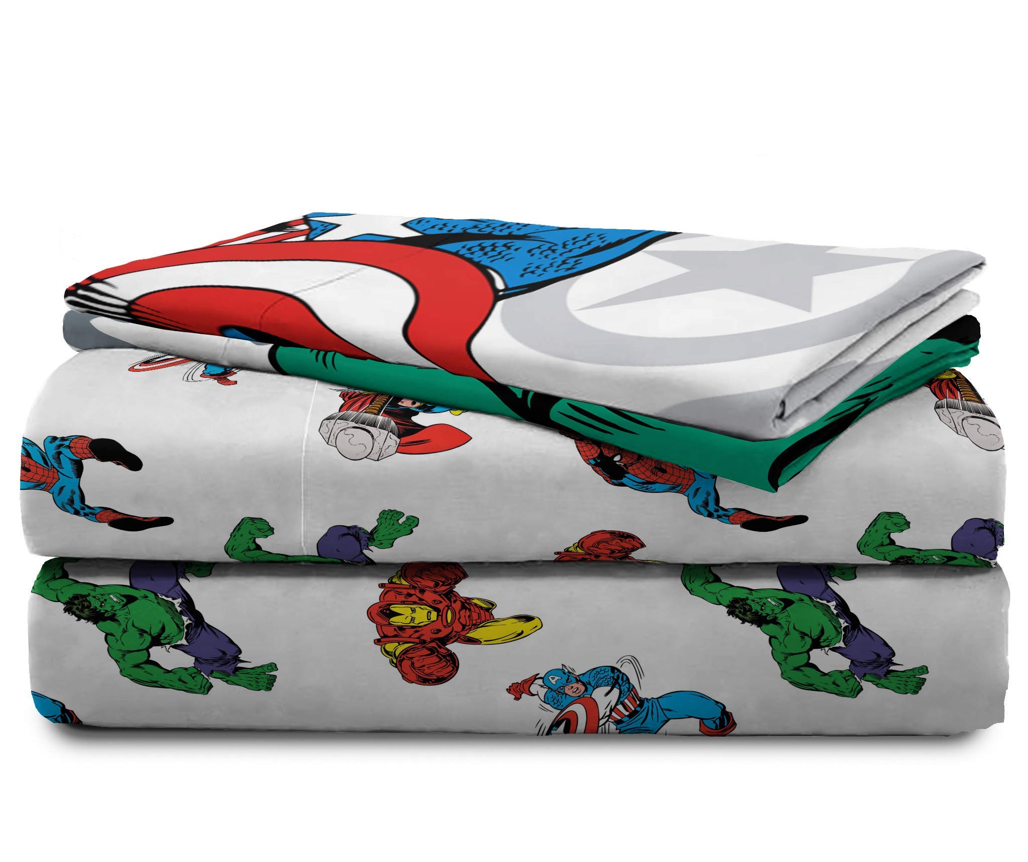 Jay Franco Marvel Avengers Comic Cool 7 Piece Queen Bed Set - Includes Comforter & Sheet Set - Bedding Features Captain America, Spiderman, Iron Man, Hulk, & Thor - Super Soft