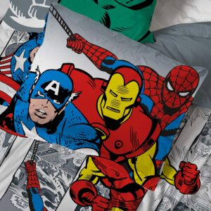 Jay Franco Marvel Avengers Comic Cool 7 Piece Queen Bed Set - Includes Comforter & Sheet Set - Bedding Features Captain America, Spiderman, Iron Man, Hulk, & Thor - Super Soft