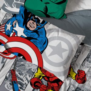 Jay Franco Marvel Avengers Comic Cool 7 Piece Queen Bed Set - Includes Comforter & Sheet Set - Bedding Features Captain America, Spiderman, Iron Man, Hulk, & Thor - Super Soft