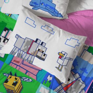 Jay Franco Minecraft Animal Patch Queen Sheet Set - 4 Piece Set Super Soft and Cozy Kid’s Bedding - Fade Resistant Microfiber Sheets (Official Minecraft Product)