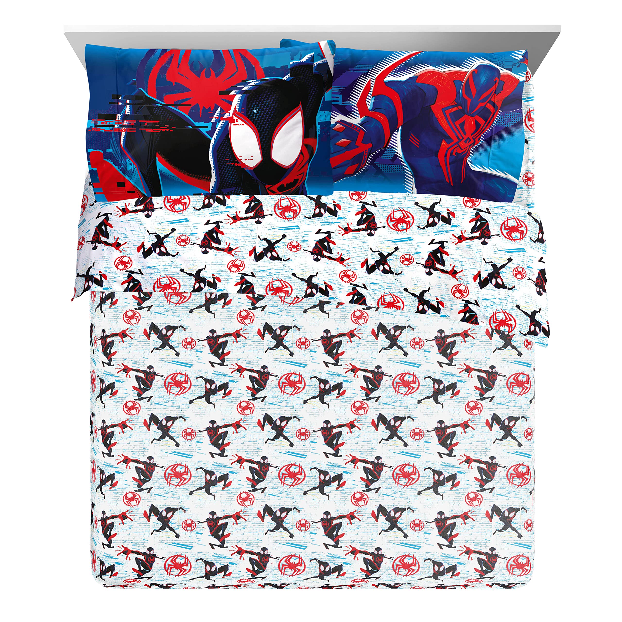 Marvel Spiderman Across The Spider-Verse Glitch 7 Piece Queen Size Bed Set - Includes Comforter & Sheet Set Bedding - Super Soft Fade Resistant Microfiber (Official Product)