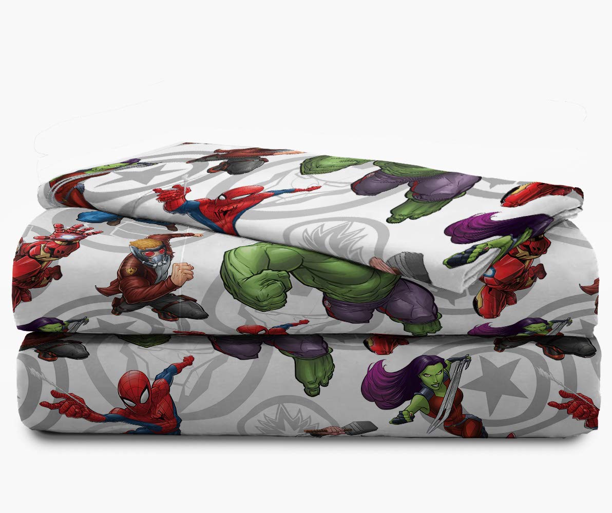 Jay Franco Marvel Avengers Marvel Team Twin Sheet Set - Super Soft and Cozy Kid’s Bedding - Fade Resistant Polyester Microfiber Sheets (Official Marvel Product)