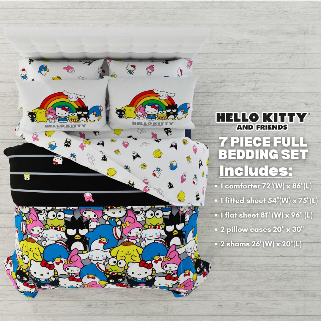 Franco Sanrio Hello Kitty & Friends Bedding 7 Piece Super Soft Comforter and Sheet Set with Sham, Full, (100% Official Licensed Product) Collectibles